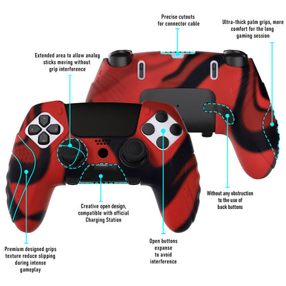 PlayVital Guardian Edition Anti-Slip Ergonomic Silicone Cover Case with Thumb Grip Caps for PS5 Edge Controller - Red & Black - EHPFP007 PlayVital