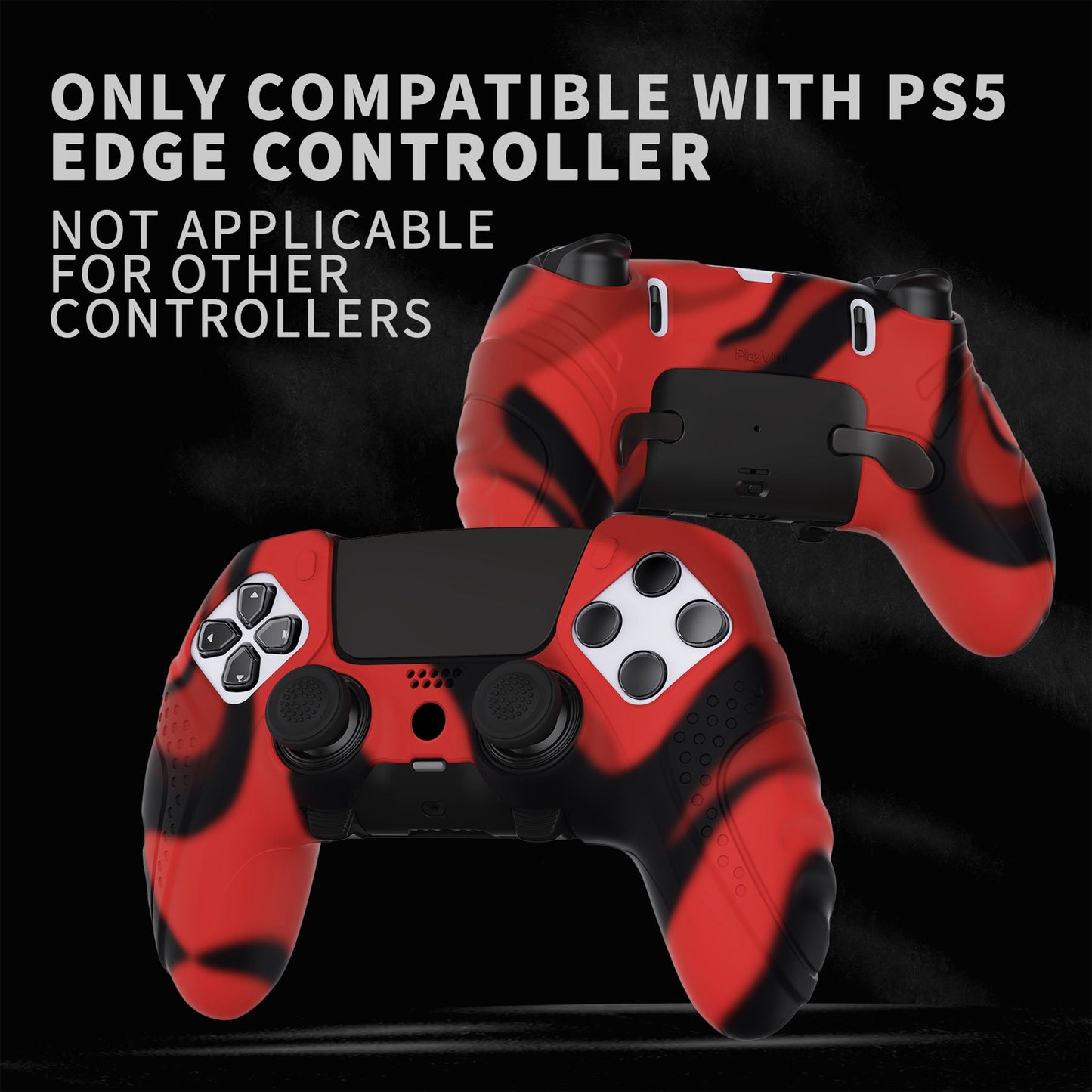 PlayVital Guardian Edition Anti-Slip Ergonomic Silicone Cover Case with Thumb Grip Caps for PS5 Edge Controller - Red & Black - EHPFP007 PlayVital