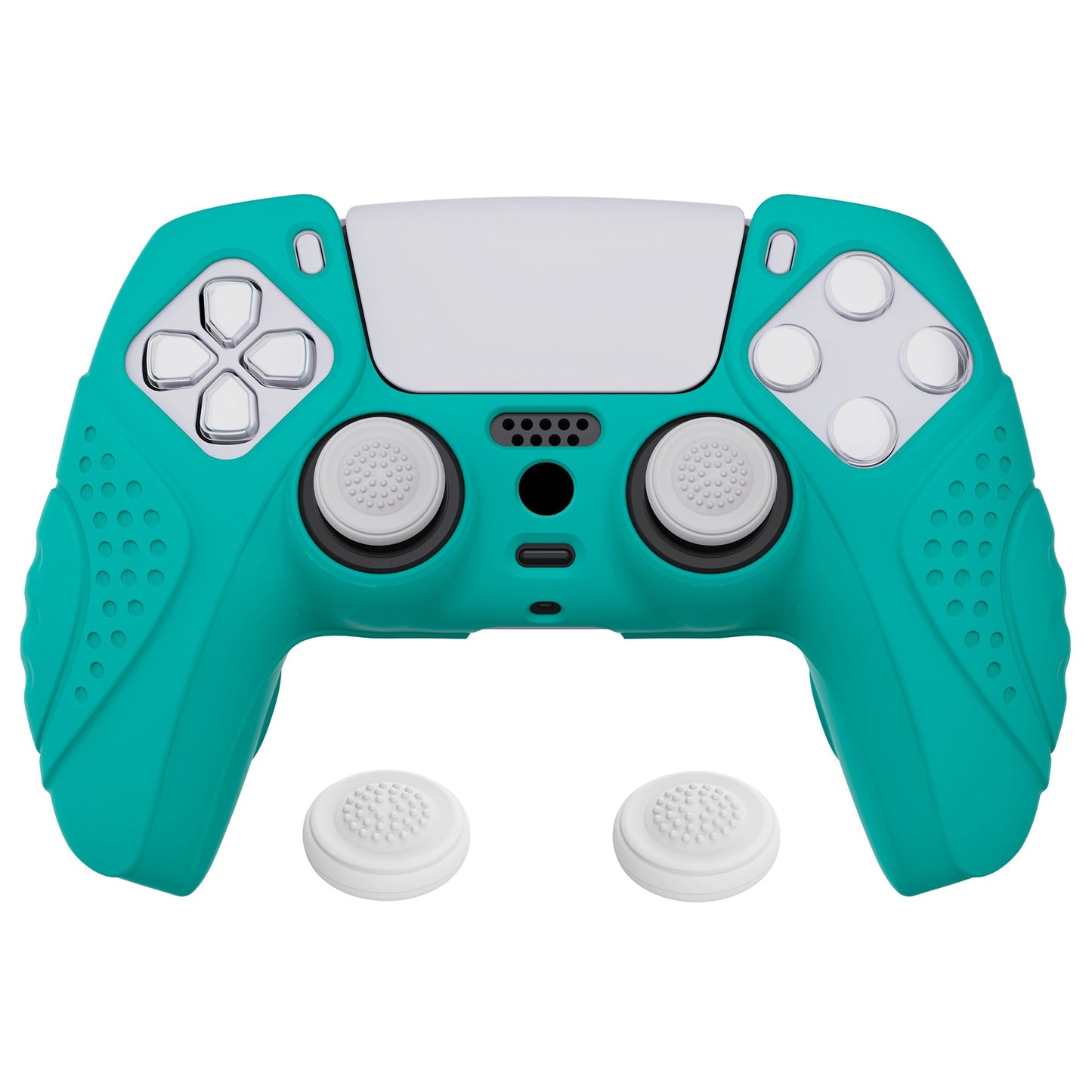 PlayVital Guardian Edition Anti-Slip Silicone Cover Skin with Thumb Grip Caps for PS5 Wireless Controller - Aqua Green - YHPF010 PlayVital