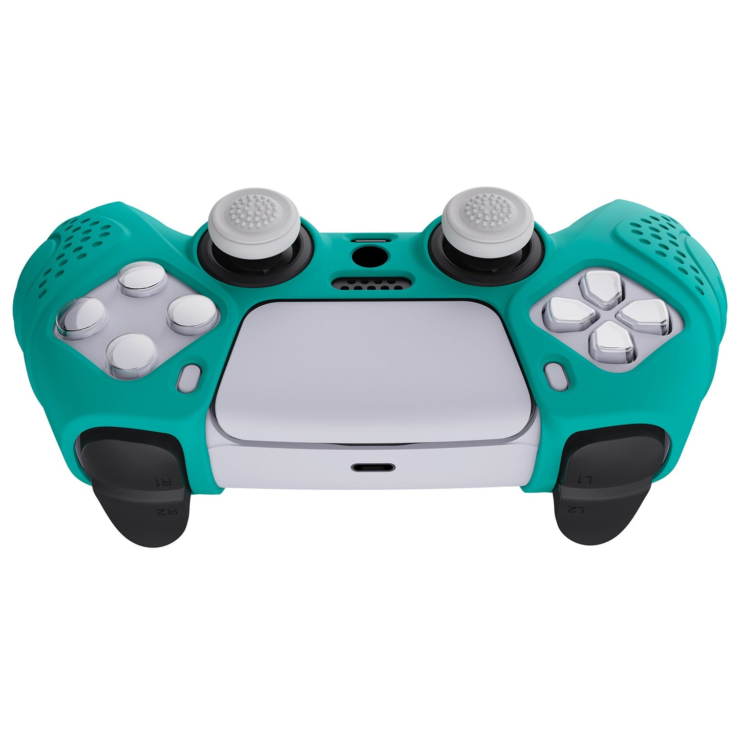 PlayVital Guardian Edition Anti-Slip Silicone Cover Skin with Thumb Grip Caps for PS5 Wireless Controller - Aqua Green - YHPF010 PlayVital