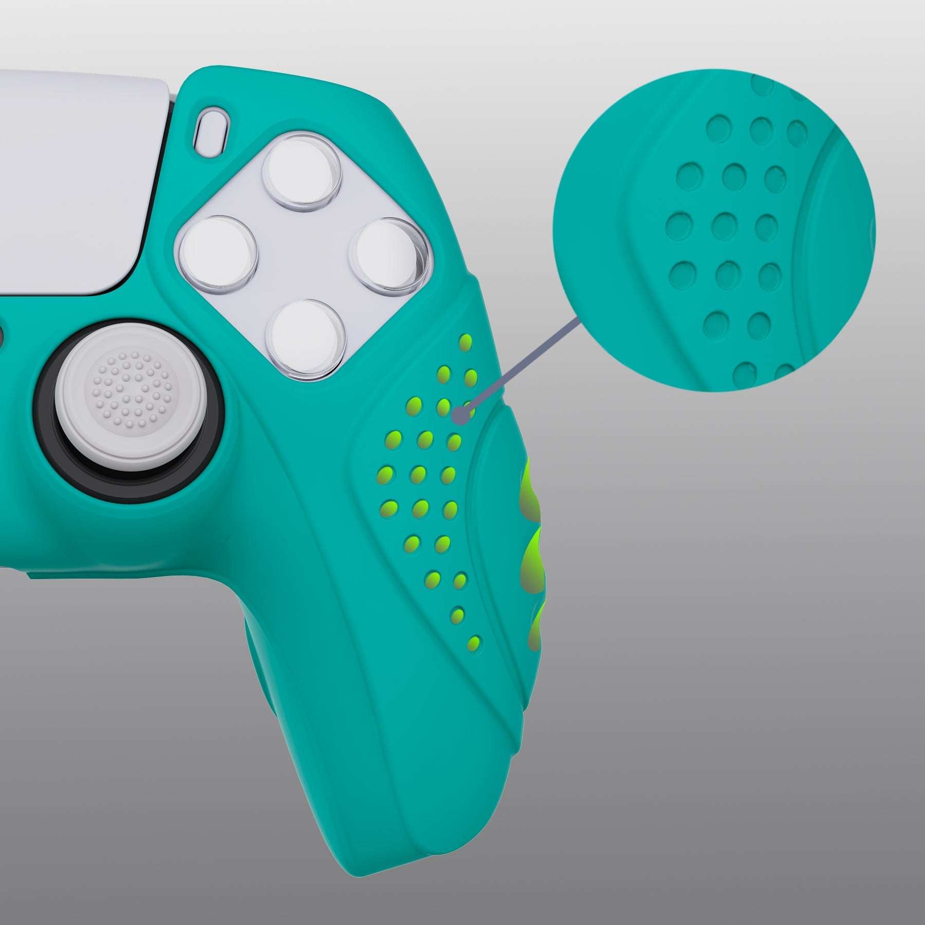 PlayVital Guardian Edition Anti-Slip Silicone Cover Skin with Thumb Grip Caps for PS5 Wireless Controller - Aqua Green - YHPF010 PlayVital