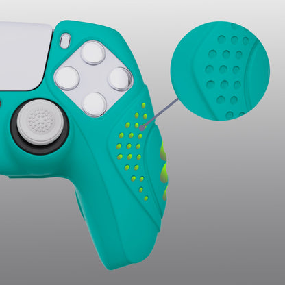 PlayVital Guardian Edition Anti-Slip Silicone Cover Skin with Thumb Grip Caps for PS5 Wireless Controller - Aqua Green - YHPF010 PlayVital