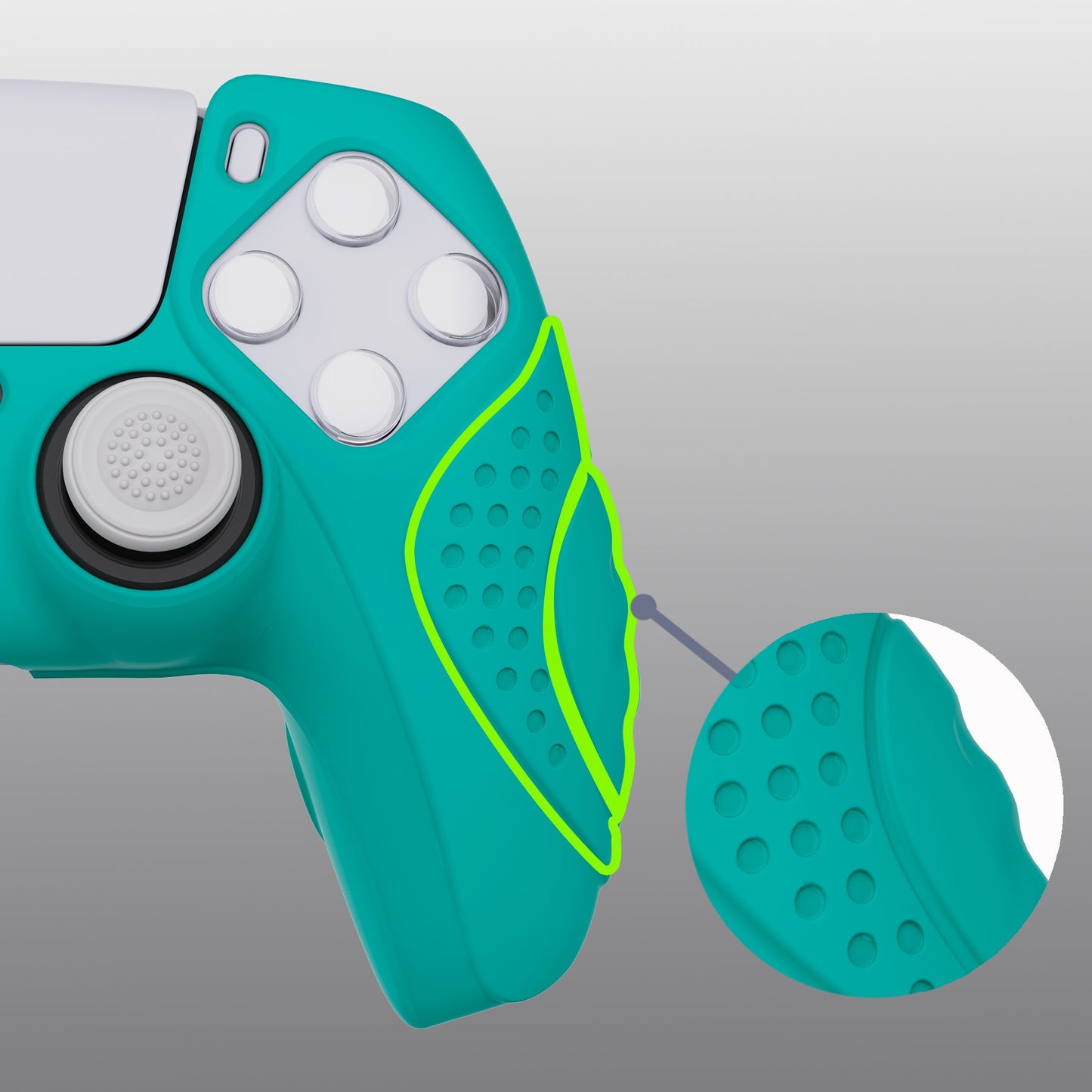 PlayVital Guardian Edition Anti-Slip Silicone Cover Skin with Thumb Grip Caps for PS5 Wireless Controller - Aqua Green - YHPF010 PlayVital