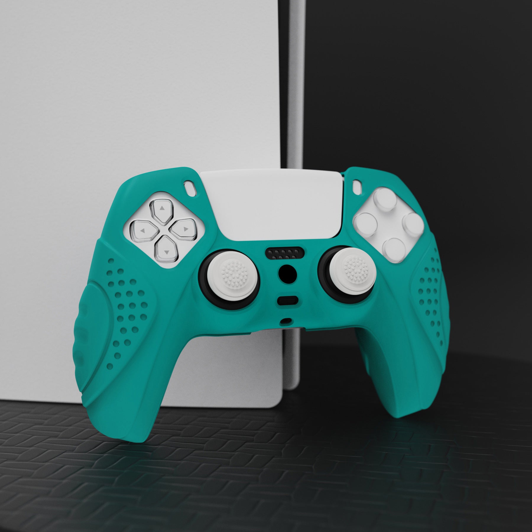 PlayVital Guardian Edition Anti-Slip Silicone Cover Skin with Thumb Grip Caps for PS5 Wireless Controller - Aqua Green - YHPF010 PlayVital