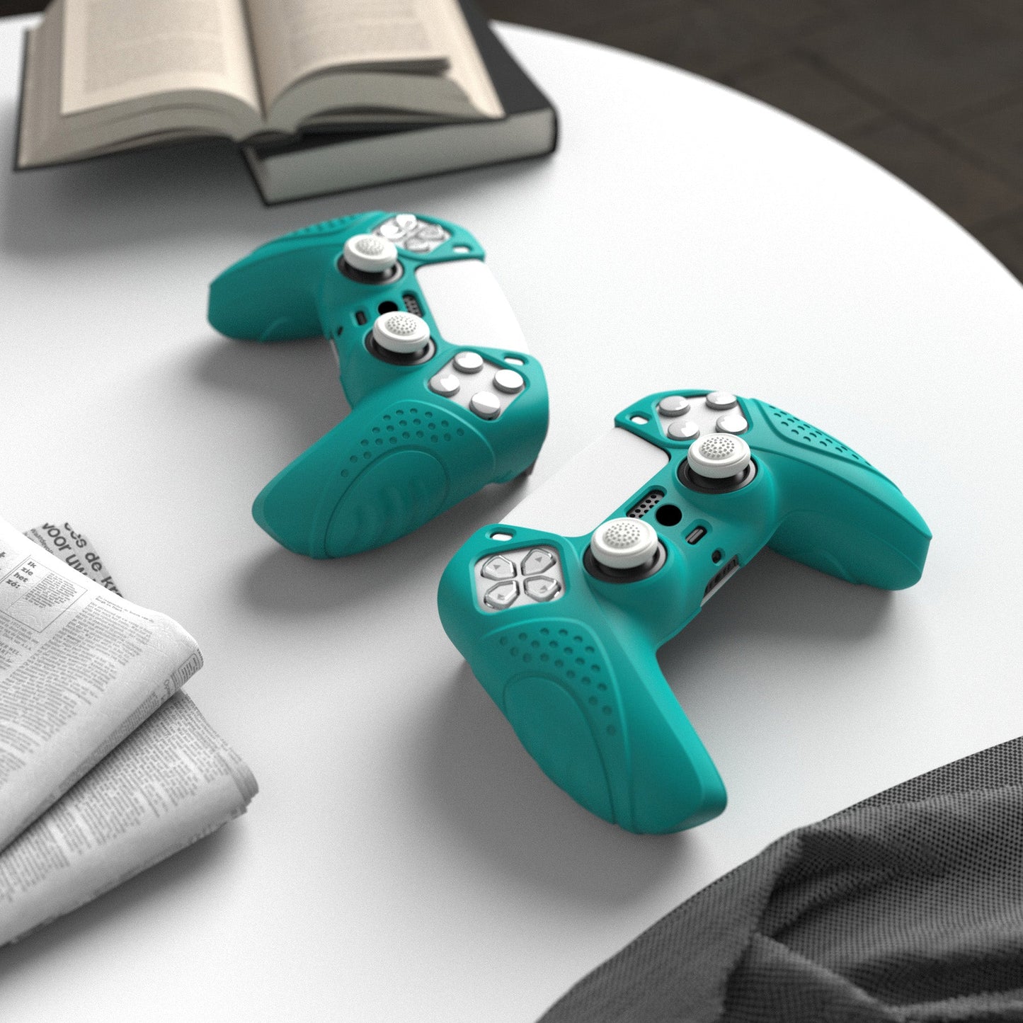 PlayVital Guardian Edition Anti-Slip Silicone Cover Skin with Thumb Grip Caps for PS5 Wireless Controller - Aqua Green - YHPF010 PlayVital