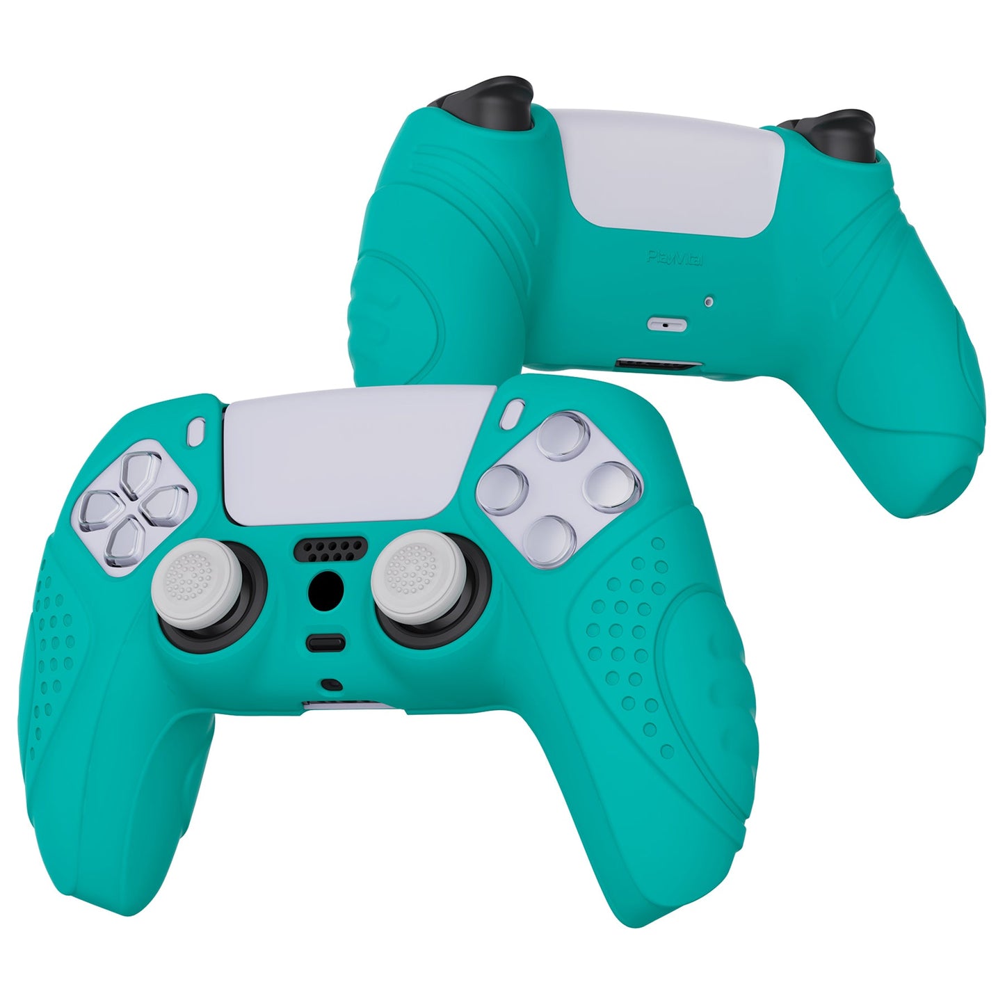 PlayVital Guardian Edition Anti-Slip Silicone Cover Skin with Thumb Grip Caps for PS5 Wireless Controller - Aqua Green - YHPF010 PlayVital