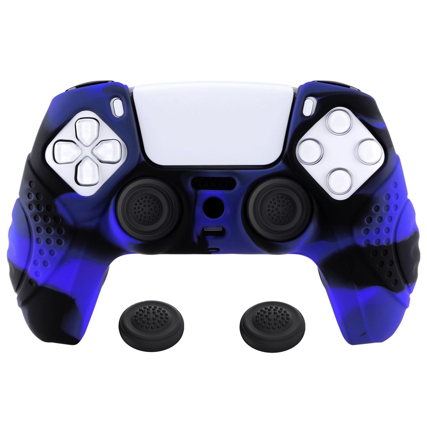 PlayVital Guardian Edition Anti-Slip Silicone Cover Skin with Thumb Grip Caps for PS5 Wireless Controller - Blue & Black - YHPF021 PlayVital