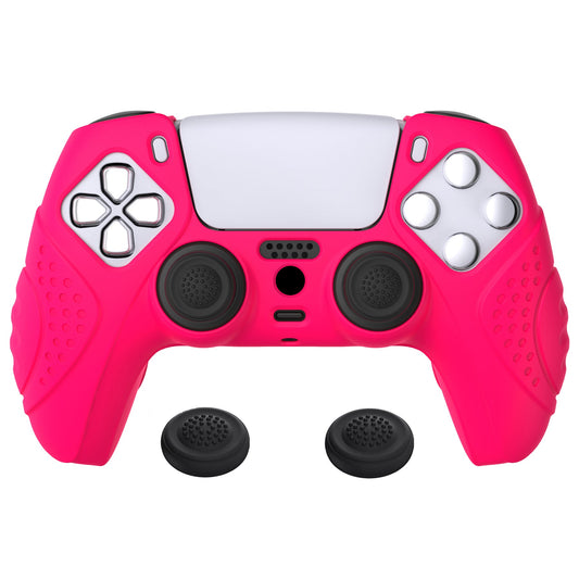 PlayVital Guardian Edition Anti-Slip Silicone Cover Skin with Thumb Grip Caps for PS5 Wireless Controller - Bright Pink - YHPF023 PlayVital