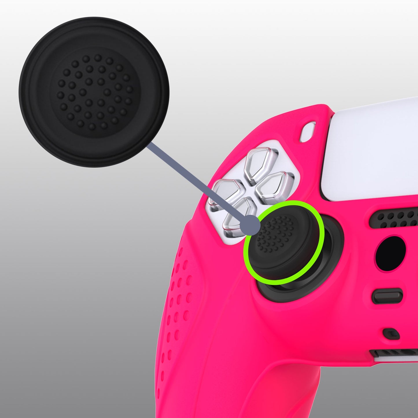 PlayVital Guardian Edition Anti-Slip Silicone Cover Skin with Thumb Grip Caps for PS5 Wireless Controller - Bright Pink - YHPF023 PlayVital