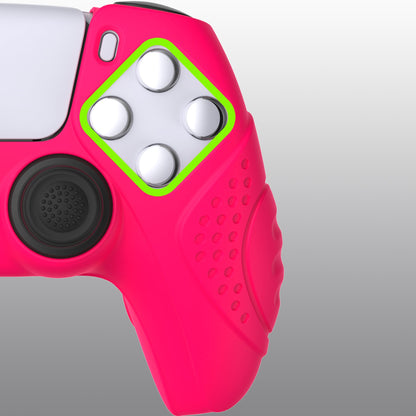 PlayVital Guardian Edition Anti-Slip Silicone Cover Skin with Thumb Grip Caps for PS5 Wireless Controller - Bright Pink - YHPF023 PlayVital