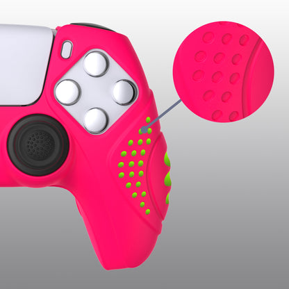 PlayVital Guardian Edition Anti-Slip Silicone Cover Skin with Thumb Grip Caps for PS5 Wireless Controller - Bright Pink - YHPF023 PlayVital