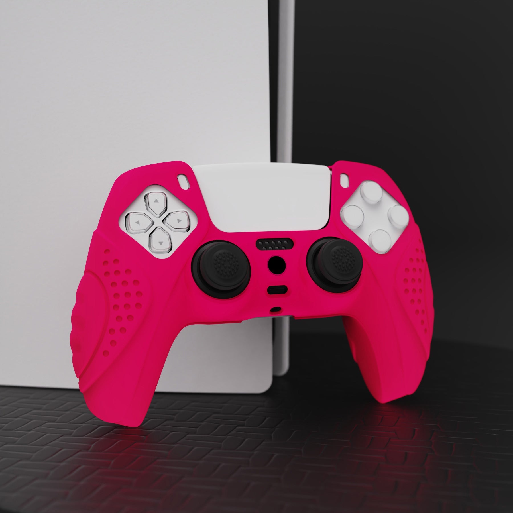 PlayVital Guardian Edition Anti-Slip Silicone Cover Skin with Thumb Grip Caps for PS5 Wireless Controller - Bright Pink - YHPF023 PlayVital