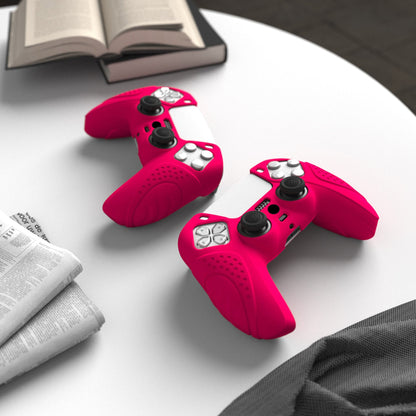 PlayVital Guardian Edition Anti-Slip Silicone Cover Skin with Thumb Grip Caps for PS5 Wireless Controller - Bright Pink - YHPF023 PlayVital