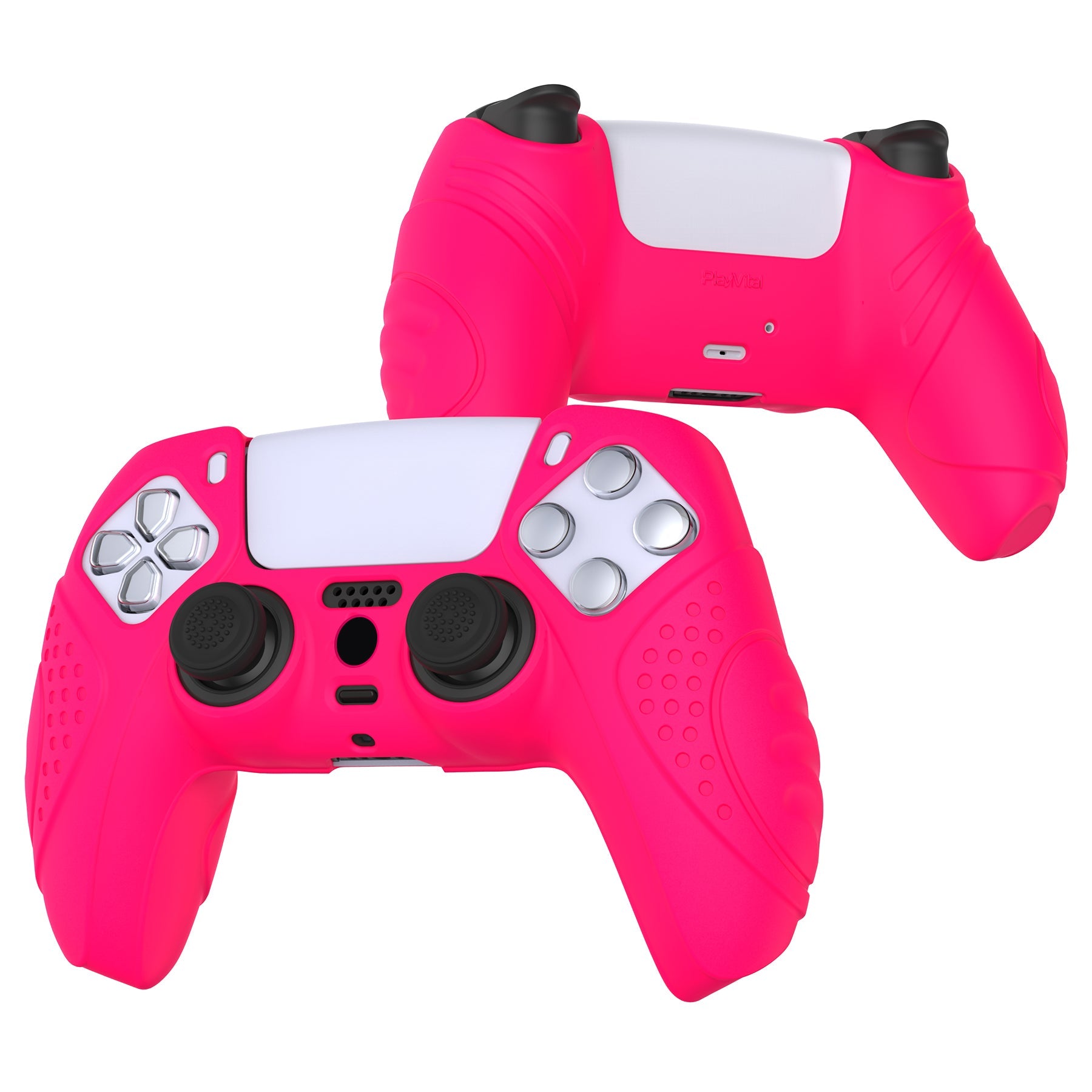 PlayVital Guardian Edition Anti-Slip Silicone Cover Skin with Thumb Grip Caps for PS5 Wireless Controller - Bright Pink - YHPF023 PlayVital