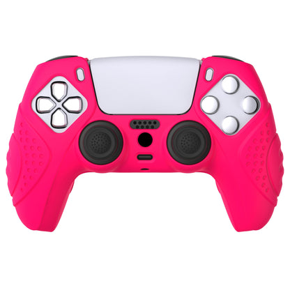 PlayVital Guardian Edition Anti-Slip Silicone Cover Skin with Thumb Grip Caps for PS5 Wireless Controller - Bright Pink - YHPF023 PlayVital