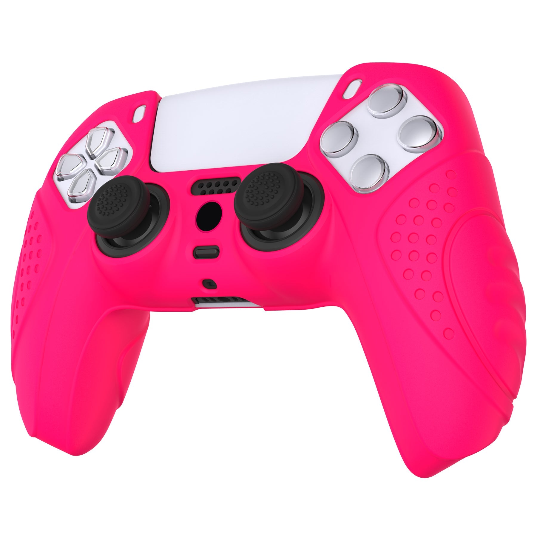 PlayVital Guardian Edition Anti-Slip Silicone Cover Skin with Thumb Grip Caps for PS5 Wireless Controller - Bright Pink - YHPF023 PlayVital