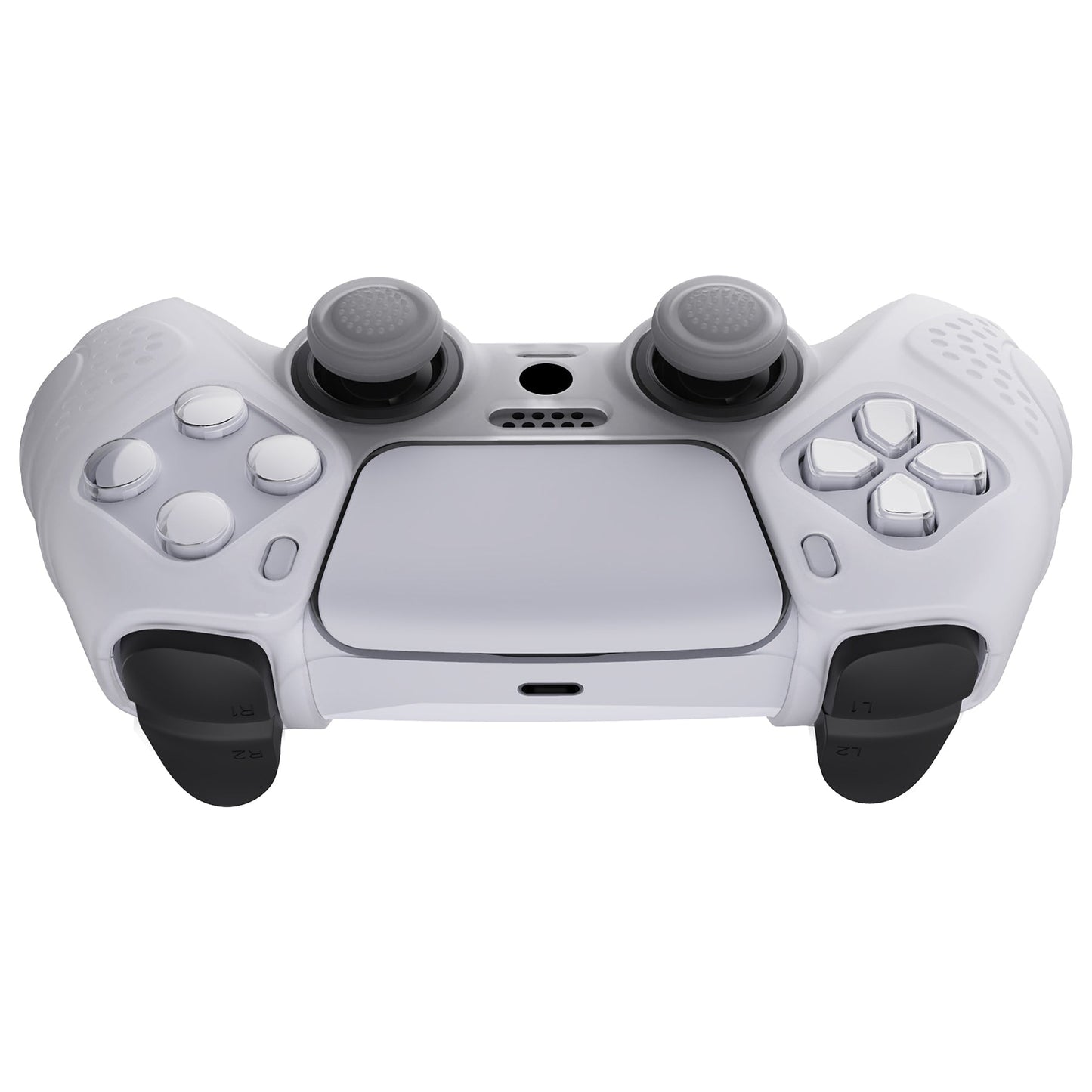 PlayVital Guardian Edition Anti-Slip Silicone Cover Skin with Thumb Grip Caps for PS5 Wireless Controller - Clear White - YHPF013 PlayVital