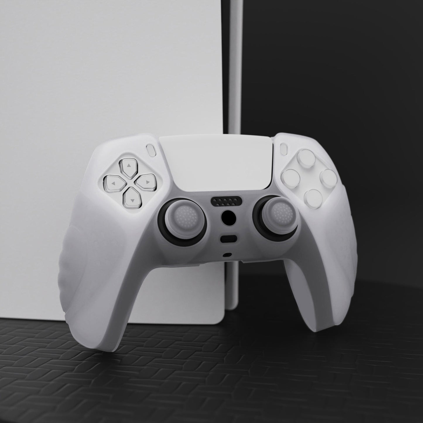 PlayVital Guardian Edition Anti-Slip Silicone Cover Skin with Thumb Grip Caps for PS5 Wireless Controller - Clear White - YHPF013 PlayVital