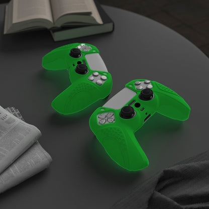 PlayVital Guardian Edition Anti-Slip Silicone Cover Skin with Thumb Grip Caps for PS5 Wireless Controller - Glow in Dark - Green - YHPF024 PlayVital