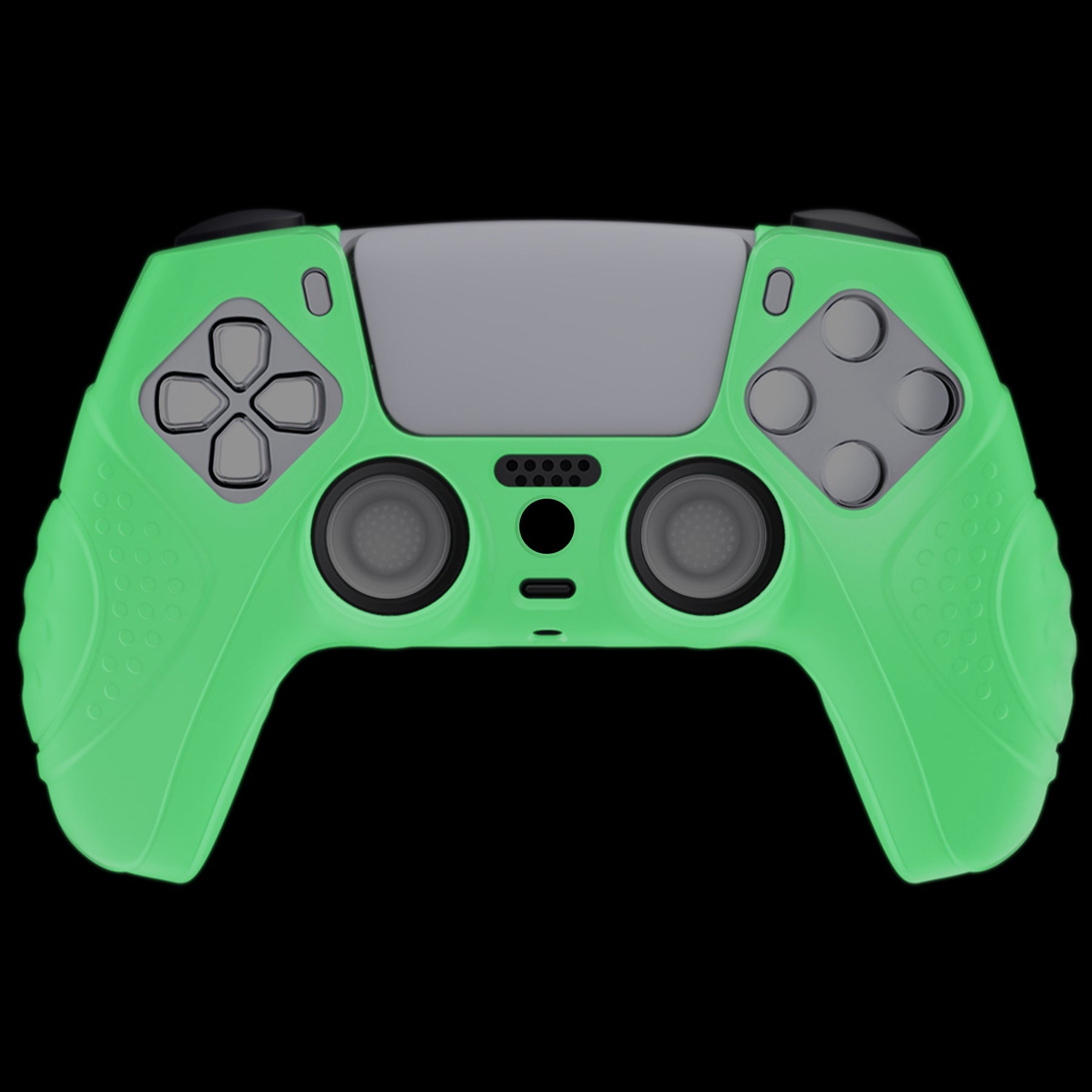 PlayVital Guardian Edition Anti-Slip Silicone Cover Skin with Thumb Grip Caps for PS5 Wireless Controller - Glow in Dark - Green - YHPF024 PlayVital