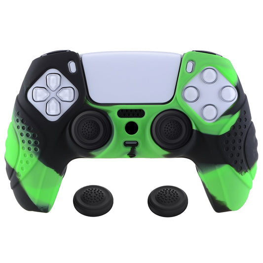 PlayVital Guardian Edition Anti-Slip Silicone Cover Skin with Thumb Grip Caps for PS5 Wireless Controller - Green & Black - YHPF022 PlayVital