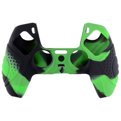 PlayVital Guardian Edition Anti-Slip Silicone Cover Skin with Thumb Grip Caps for PS5 Wireless Controller - Green & Black - YHPF022 PlayVital