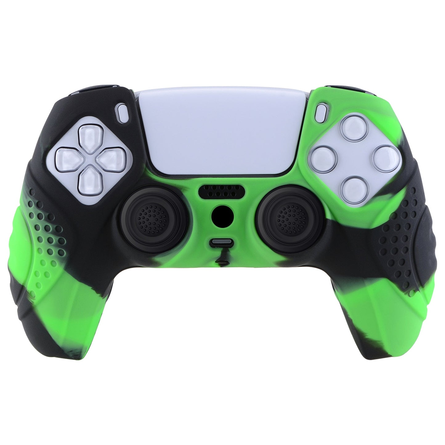 PlayVital Guardian Edition Anti-Slip Silicone Cover Skin with Thumb Grip Caps for PS5 Wireless Controller - Green & Black - YHPF022 PlayVital