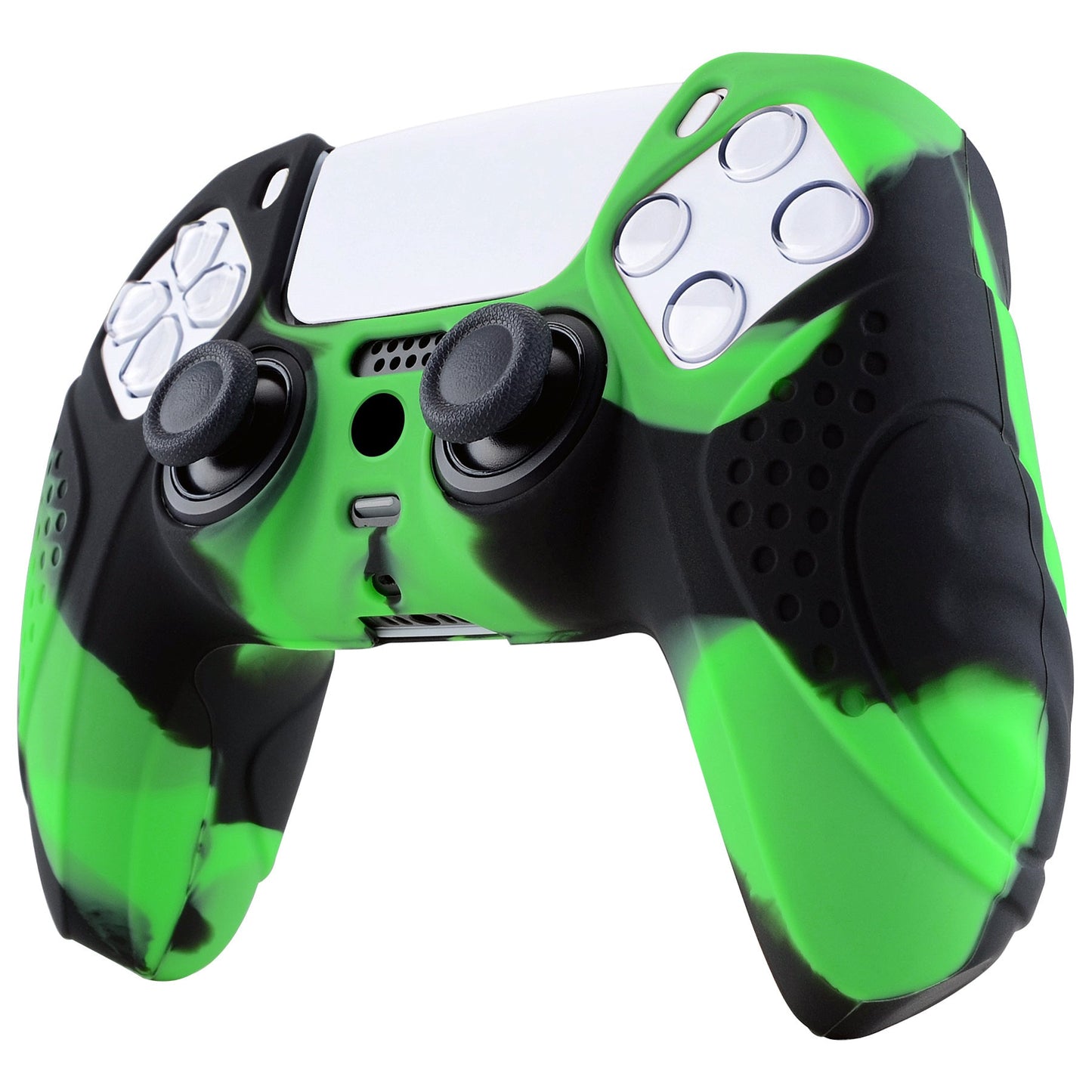 PlayVital Guardian Edition Anti-Slip Silicone Cover Skin with Thumb Grip Caps for PS5 Wireless Controller - Green & Black - YHPF022 PlayVital