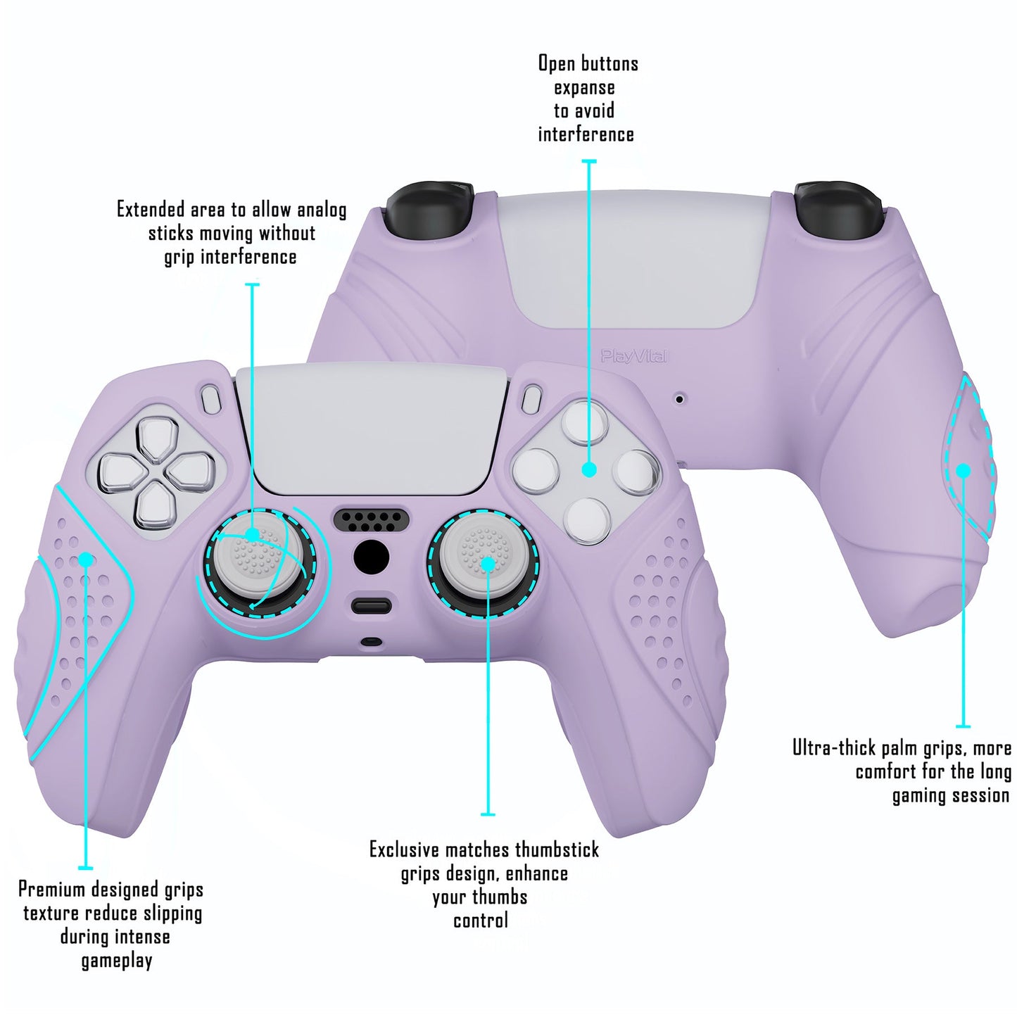 PlayVital Guardian Edition Anti-Slip Silicone Cover Skin with Thumb Grip Caps for PS5 Wireless Controller - Mauve Purple - YHPF009 PlayVital