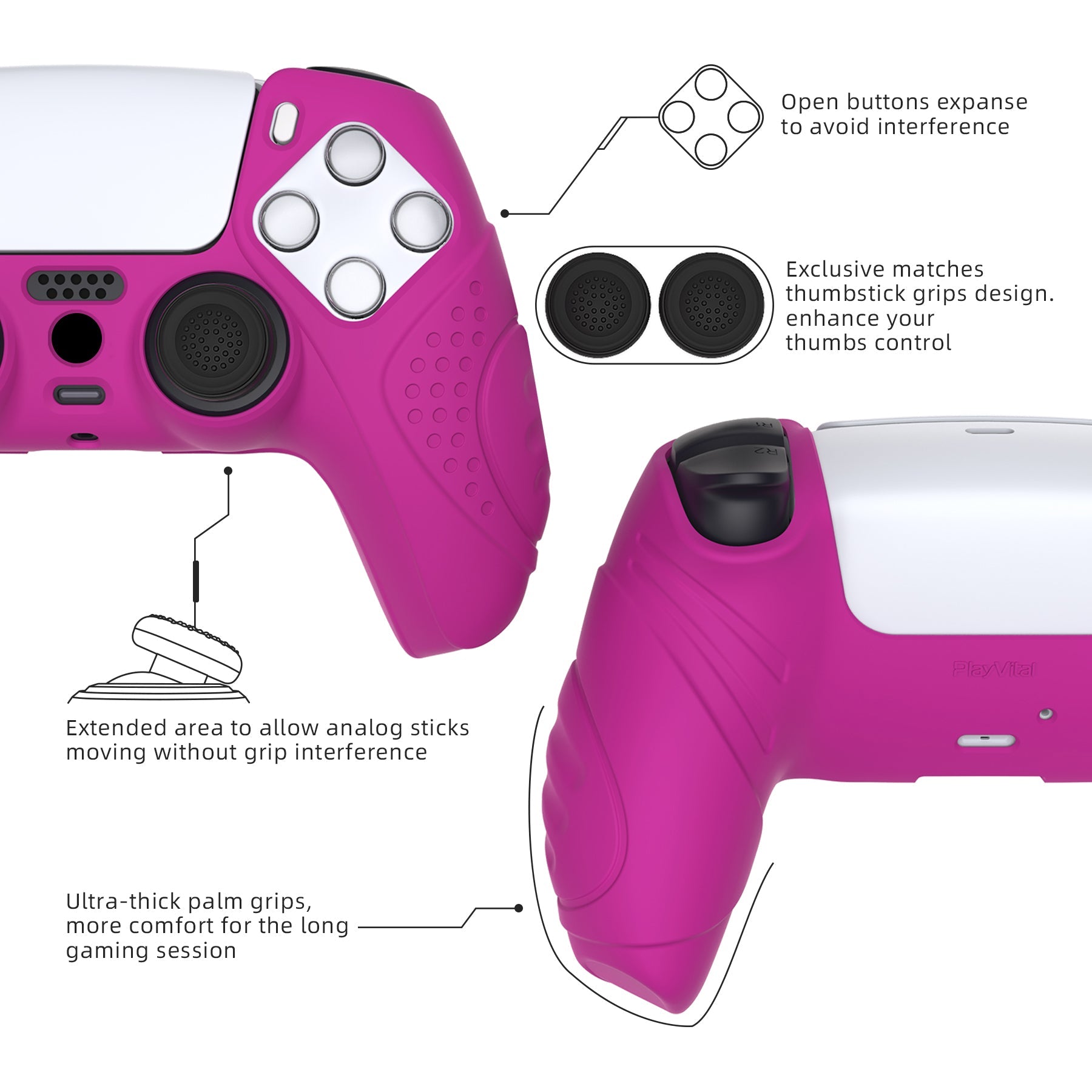 PlayVital Guardian Edition Anti-Slip Silicone Cover Skin with Thumb Grip Caps for PS5 Wireless Controller - Neon Purple - YHPF026 PlayVital