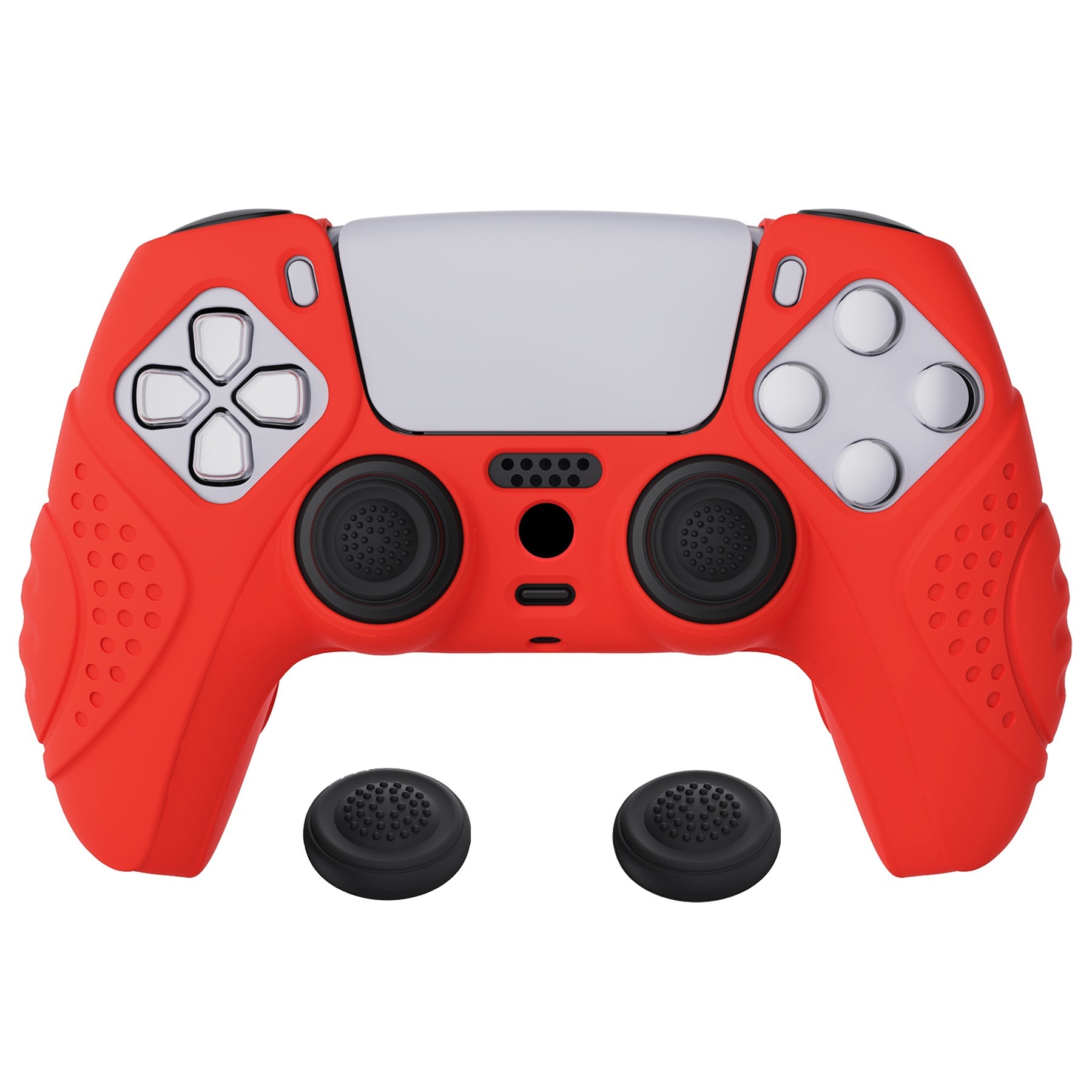 PlayVital Guardian Edition Anti-Slip Silicone Cover Skin with Thumb Grip Caps for PS5 Wireless Controller - Passion Red - YHPF012 PlayVital