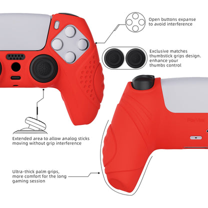 PlayVital Guardian Edition Anti-Slip Silicone Cover Skin with Thumb Grip Caps for PS5 Wireless Controller - Passion Red - YHPF012 PlayVital