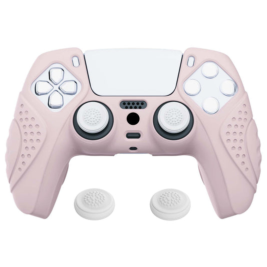 PlayVital Guardian Edition Anti-Slip Silicone Cover Skin with Thumb Grip Caps for PS5 Wireless Controller - Pink - YHPF005 PlayVital