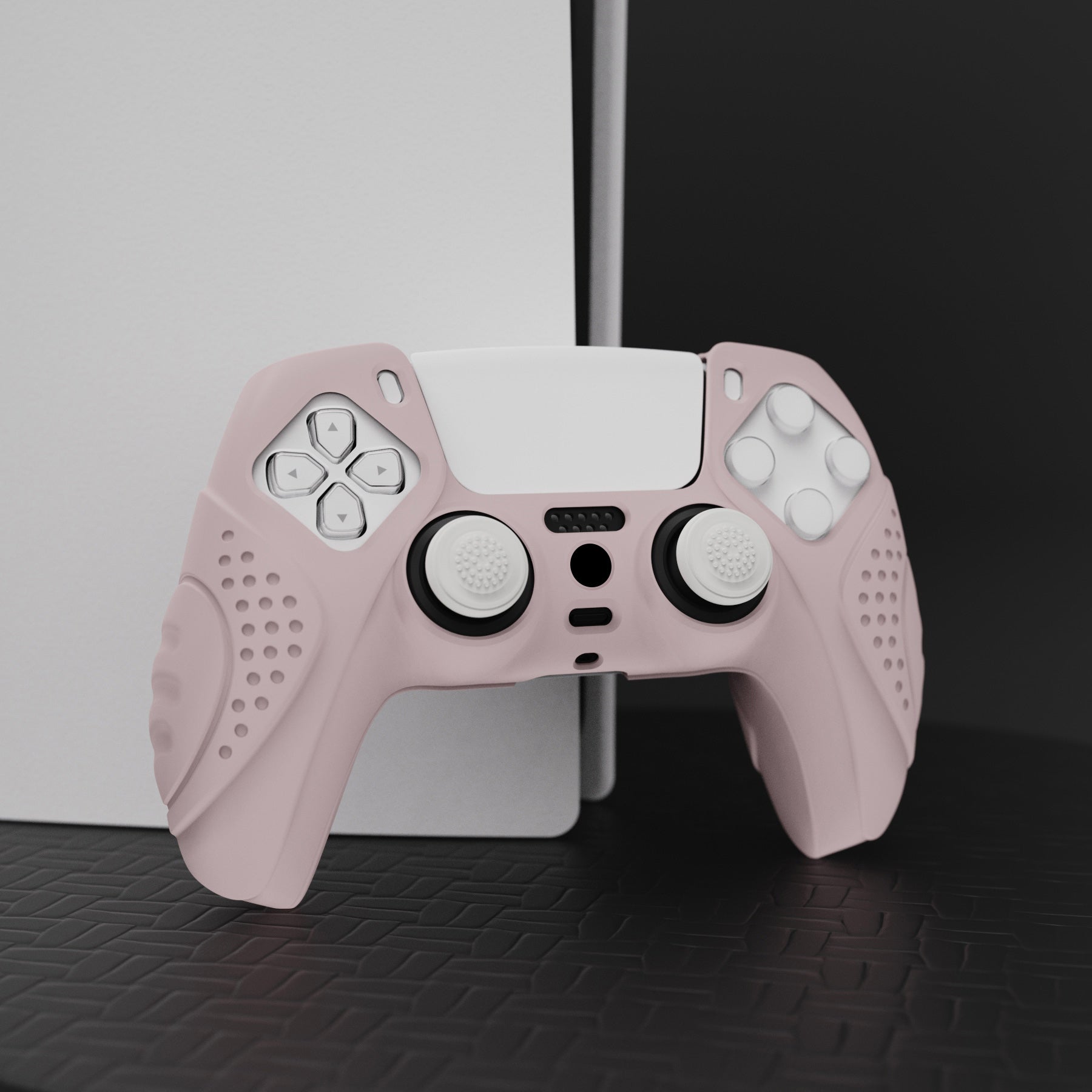 PlayVital Guardian Edition Anti-Slip Silicone Cover Skin with Thumb Grip Caps for PS5 Wireless Controller - Pink - YHPF005 PlayVital