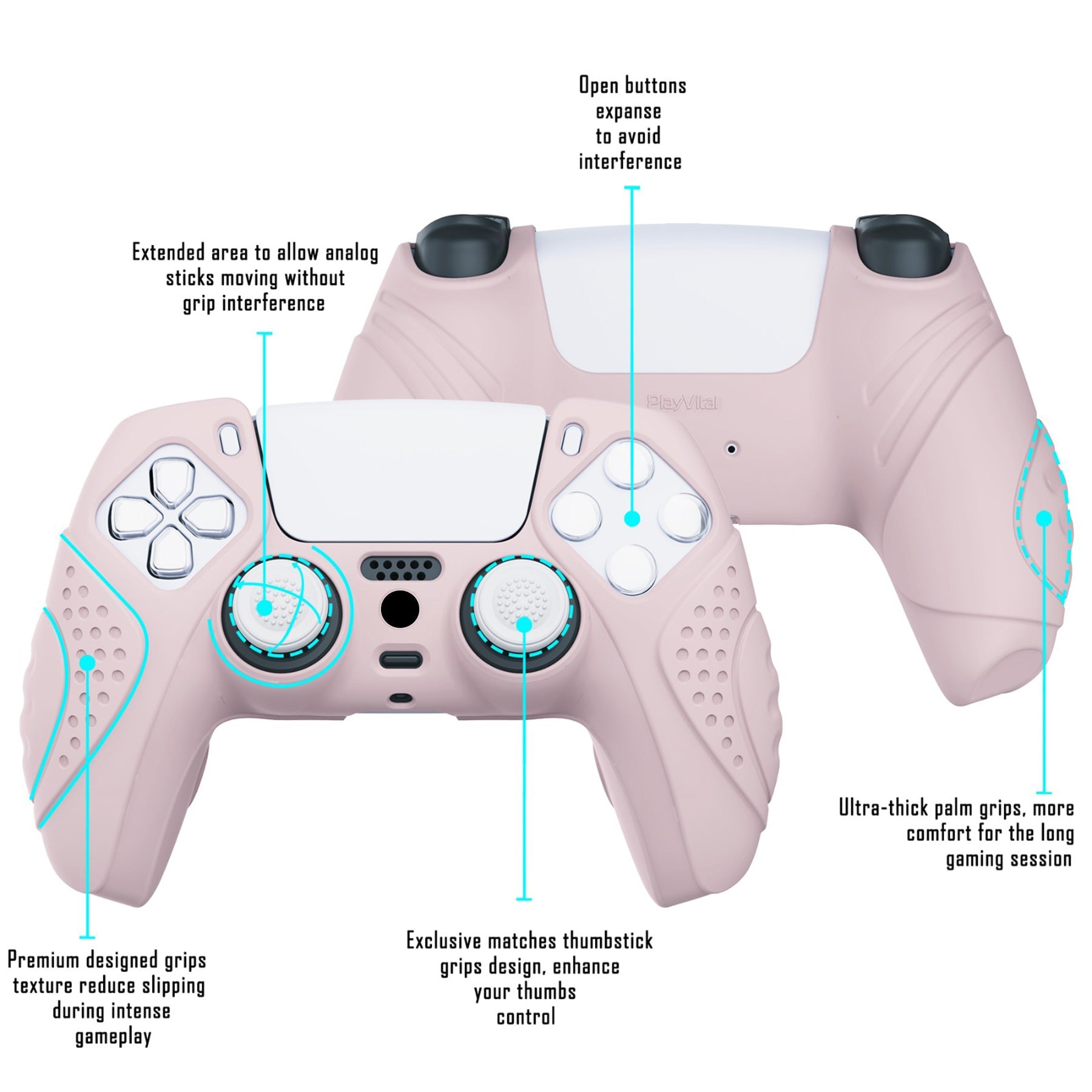 PlayVital Guardian Edition Anti-Slip Silicone Cover Skin with Thumb Grip Caps for PS5 Wireless Controller - Pink - YHPF005 PlayVital