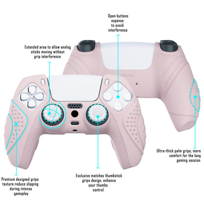 PlayVital Guardian Edition Anti-Slip Silicone Cover Skin with Thumb Grip Caps for PS5 Wireless Controller - Pink - YHPF005 PlayVital