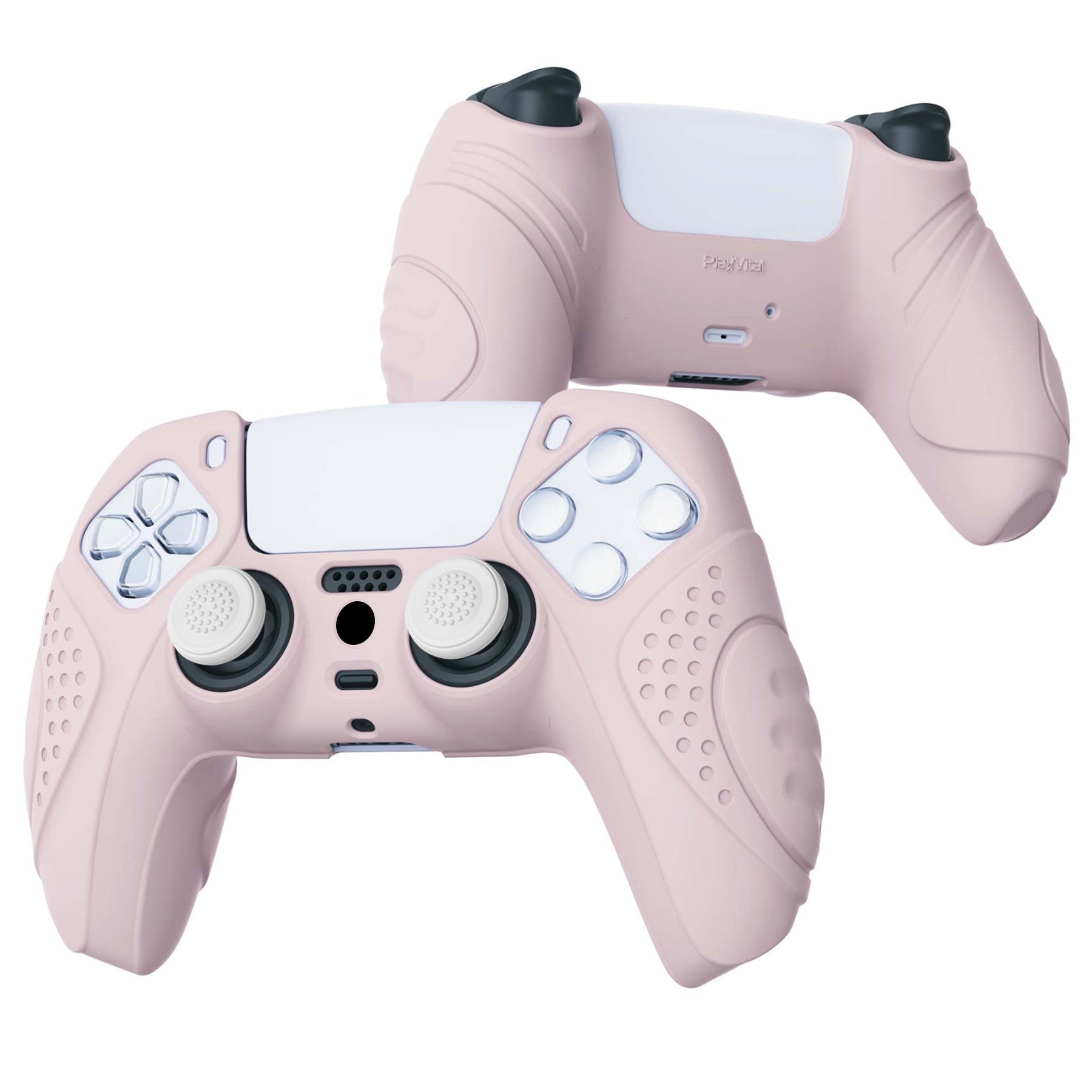 PlayVital Guardian Edition Anti-Slip Silicone Cover Skin with Thumb Grip Caps for PS5 Wireless Controller - Pink - YHPF005 PlayVital