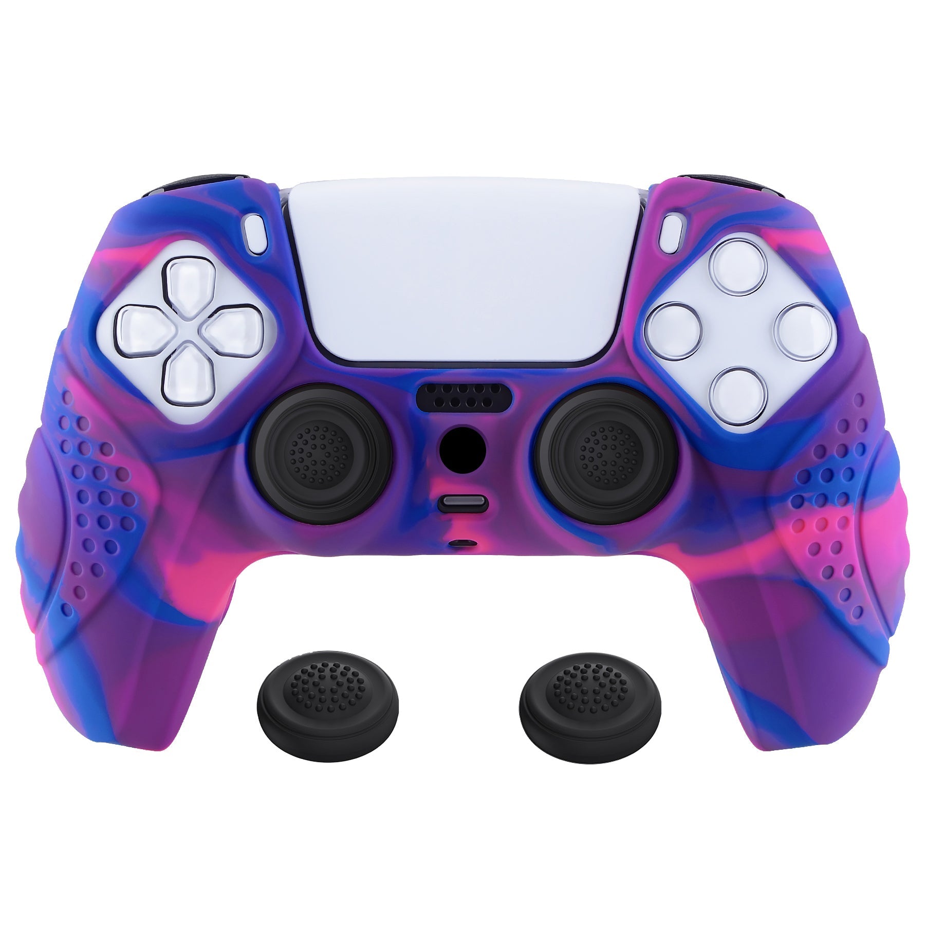 PlayVital Guardian Edition Anti-Slip Silicone Cover Skin with Thumb Grip Caps for PS5 Wireless Controller - Pink & Purple & Blue - YHPF019 PlayVital