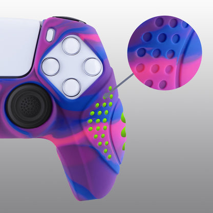 PlayVital Guardian Edition Anti-Slip Silicone Cover Skin with Thumb Grip Caps for PS5 Wireless Controller - Pink & Purple & Blue - YHPF019 PlayVital