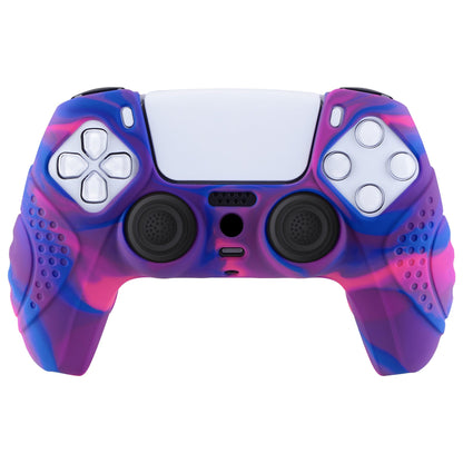 PlayVital Guardian Edition Anti-Slip Silicone Cover Skin with Thumb Grip Caps for PS5 Wireless Controller - Pink & Purple & Blue - YHPF019 PlayVital