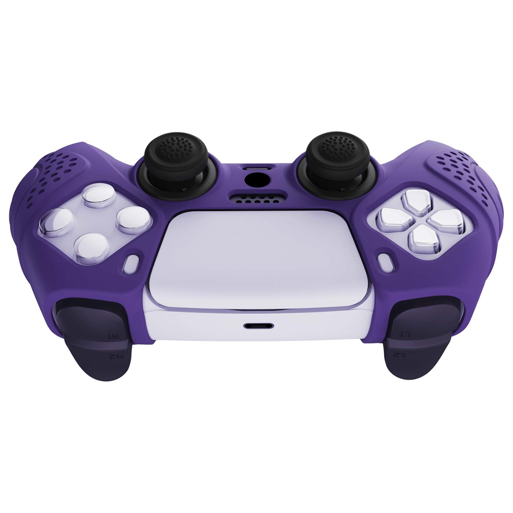 PlayVital Guardian Edition Anti-Slip Silicone Cover Skin with Thumb Grip Caps for PS5 Wireless Controller - Purple - YHPF007 PlayVital