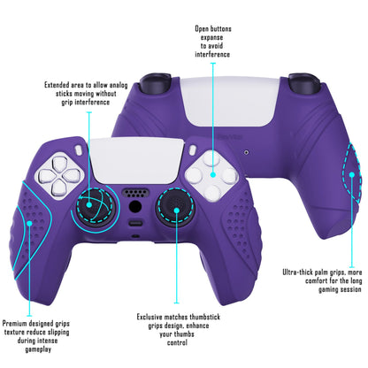 PlayVital Guardian Edition Anti-Slip Silicone Cover Skin with Thumb Grip Caps for PS5 Wireless Controller - Purple - YHPF007 PlayVital