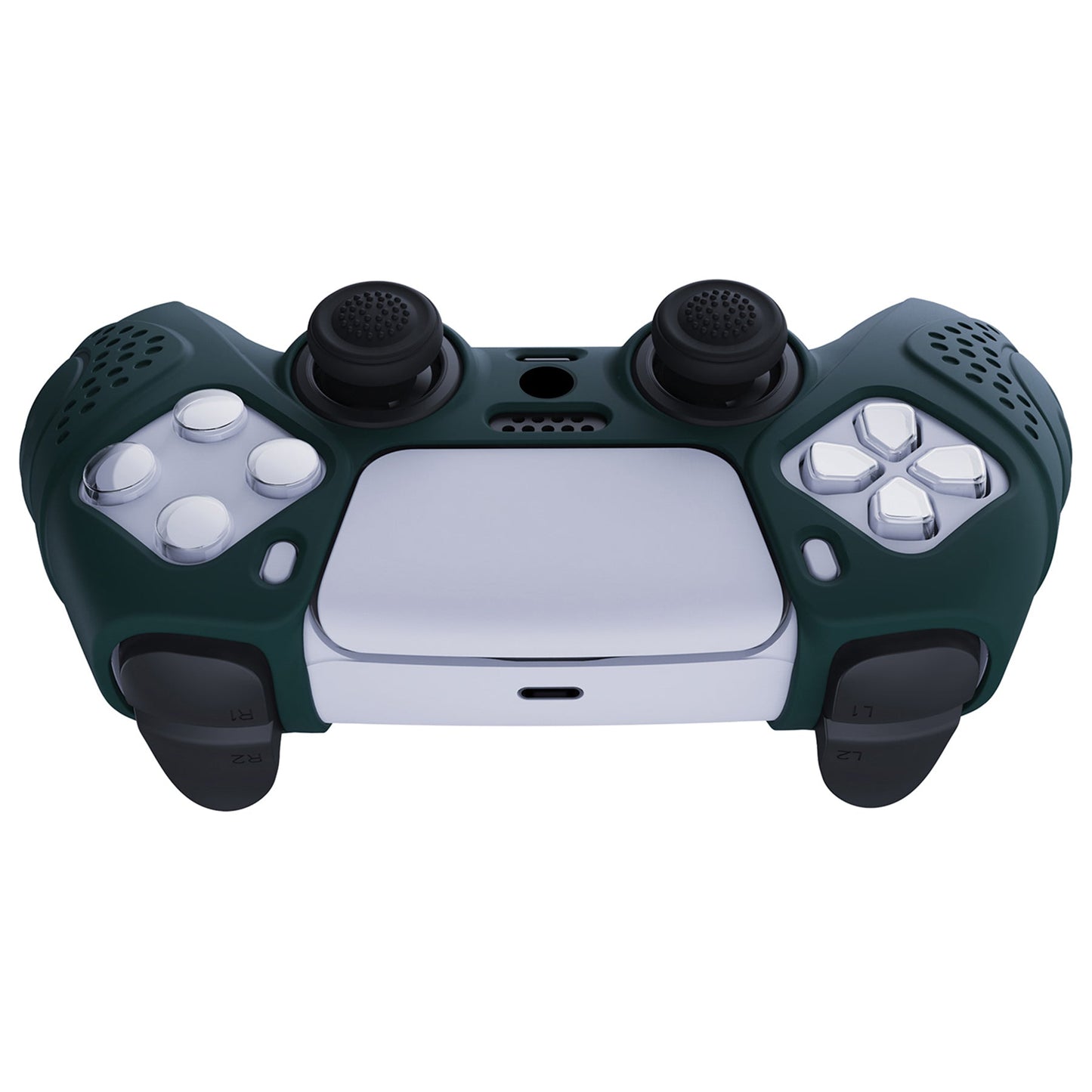 PlayVital Guardian Edition Anti-Slip Silicone Cover Skin with Thumb Grip Caps for PS5 Wireless Controller - Racing Green - YHPF004 PlayVital