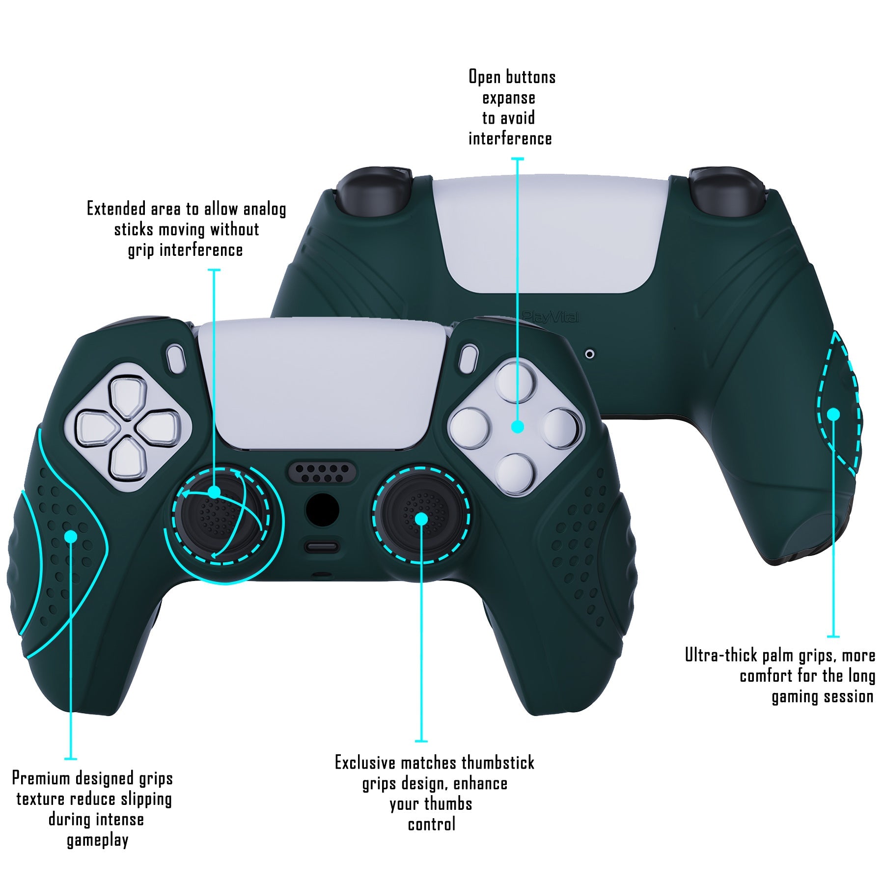 PlayVital Guardian Edition Anti-Slip Silicone Cover Skin with Thumb Grip Caps for PS5 Wireless Controller - Racing Green - YHPF004 PlayVital