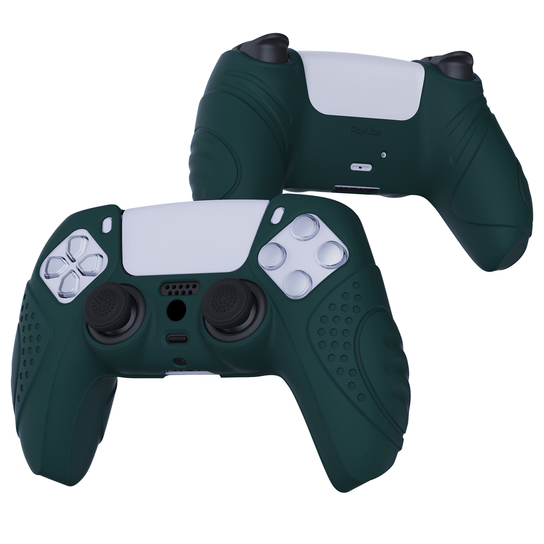 PlayVital Guardian Edition Anti-Slip Silicone Cover Skin with Thumb Grip Caps for PS5 Wireless Controller - Racing Green - YHPF004 PlayVital