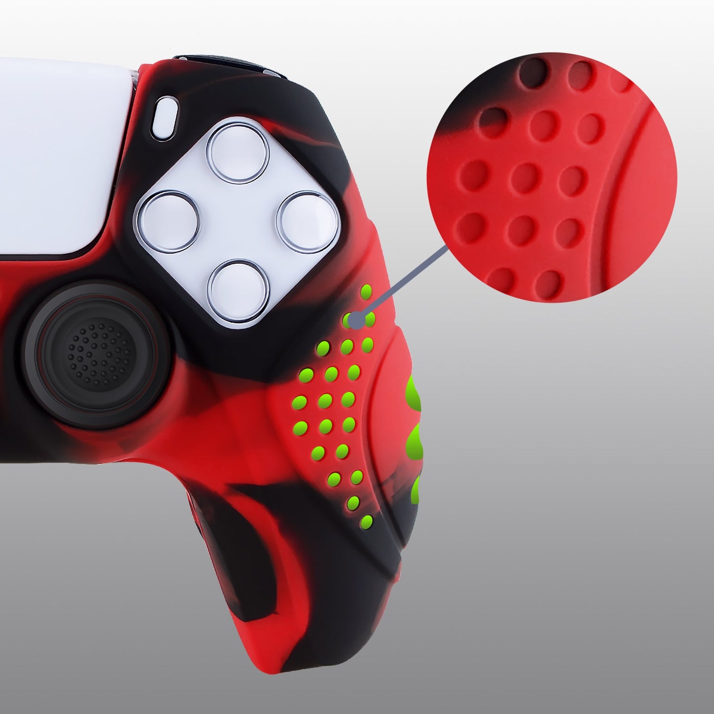 PlayVital Guardian Edition Anti-Slip Silicone Cover Skin with Thumb Grip Caps for PS5 Wireless Controller - Red & Black - YHPF020 PlayVital