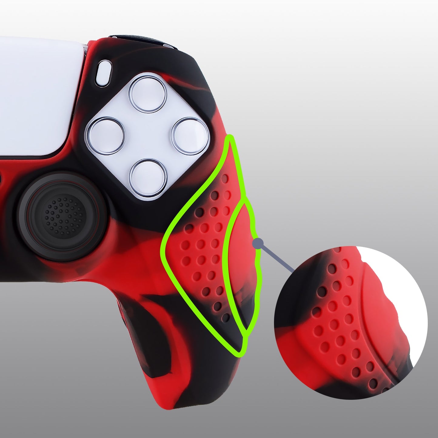 PlayVital Guardian Edition Anti-Slip Silicone Cover Skin with Thumb Grip Caps for PS5 Wireless Controller - Red & Black - YHPF020 PlayVital