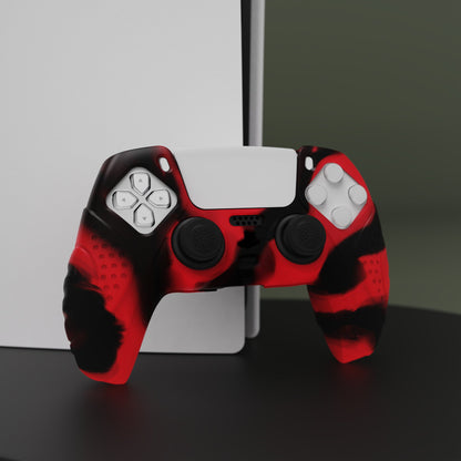 PlayVital Guardian Edition Anti-Slip Silicone Cover Skin with Thumb Grip Caps for PS5 Wireless Controller - Red & Black - YHPF020 PlayVital