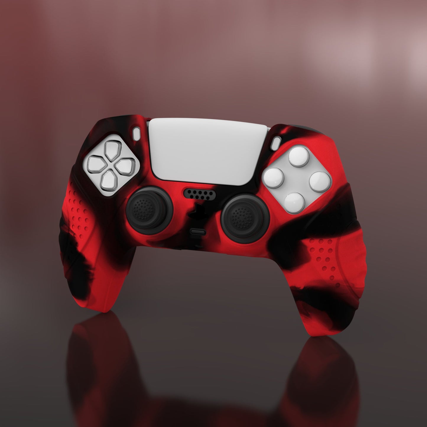 PlayVital Guardian Edition Anti-Slip Silicone Cover Skin with Thumb Grip Caps for PS5 Wireless Controller - Red & Black - YHPF020 PlayVital