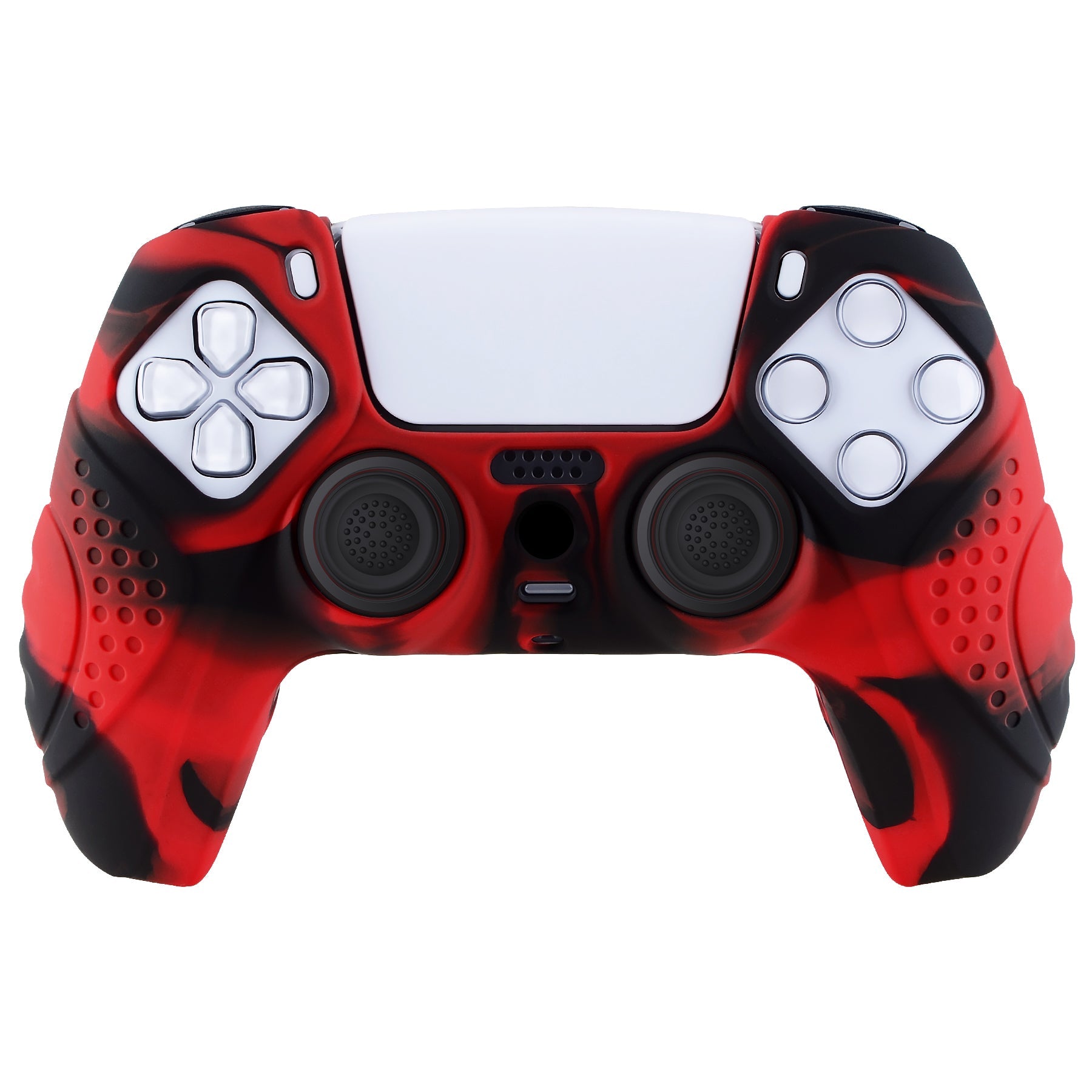 PlayVital Guardian Edition Anti-Slip Silicone Cover Skin with Thumb Grip Caps for PS5 Wireless Controller - Red & Black - YHPF020 PlayVital